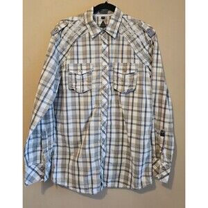 ROAR CLOTHING Shirt Mens M Button Down Embroidered Long Sleeve Tan Black